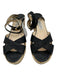 Jimmy Choo Shoe Size 39 Black & Beige Canvas & Raffia Peep Toe Wedges Black & Beige / 39
