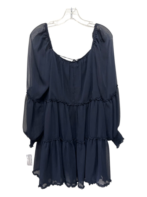 Cinq a Sept Size 4 Navy Blue Polyester Blend Tie Neck Tiered Ruffle Trim Dress Navy Blue / 4