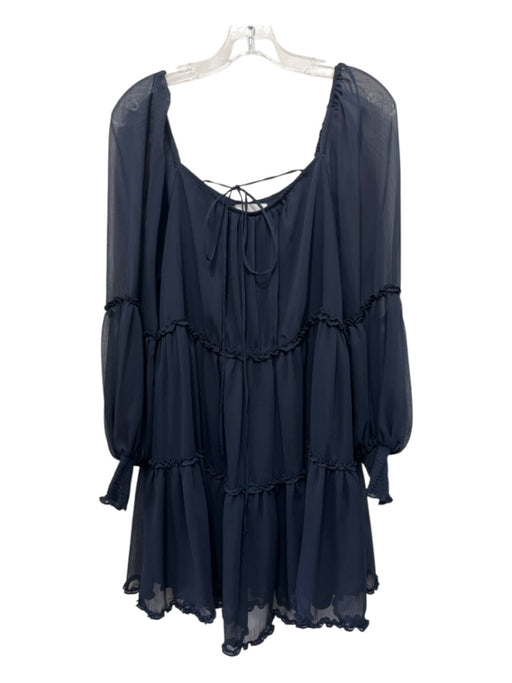 Cinq a Sept Size 4 Navy Blue Polyester Blend Tie Neck Tiered Ruffle Trim Dress Navy Blue / 4