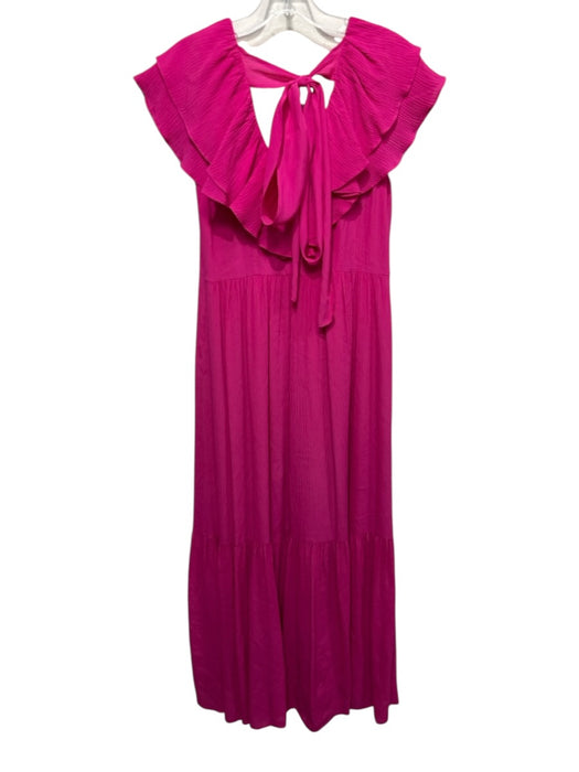 Marie Oliver Size 4 Hot pink Rayon & Silk Off Shoulder V Neck Tie Back Dress Hot pink / 4
