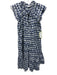 Veronica Beard Size 2 White & Navy Blue Cotton Checked Ruffle Cap Sleeve Dress White & Navy Blue / 2
