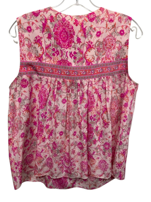 Rebecca Taylor Size 6 Mixed Pinks Silk Floral Paisley Sleeveless Tie V Neck Top Mixed Pinks / 6