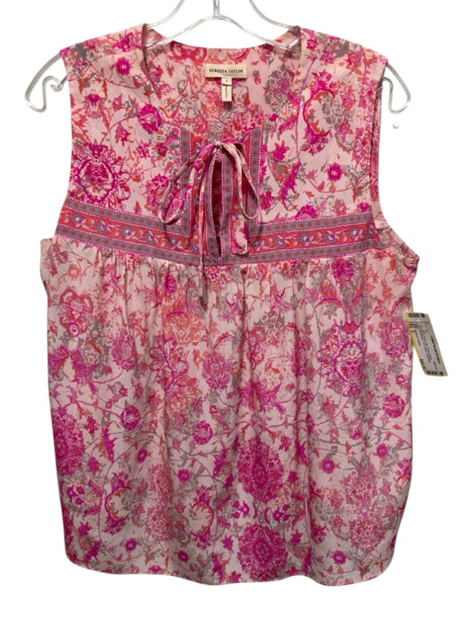 Rebecca Taylor Size 6 Mixed Pinks Silk Floral Paisley Sleeveless Tie V Neck Top Mixed Pinks / 6