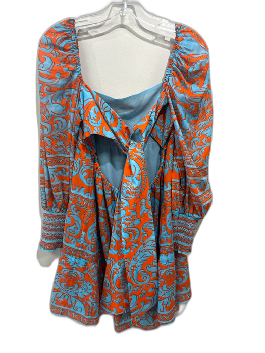 Alice + Olivia Size M Blue & Orange Cotton & Silk Long Sleeve Open Back Dress Blue & Orange / M