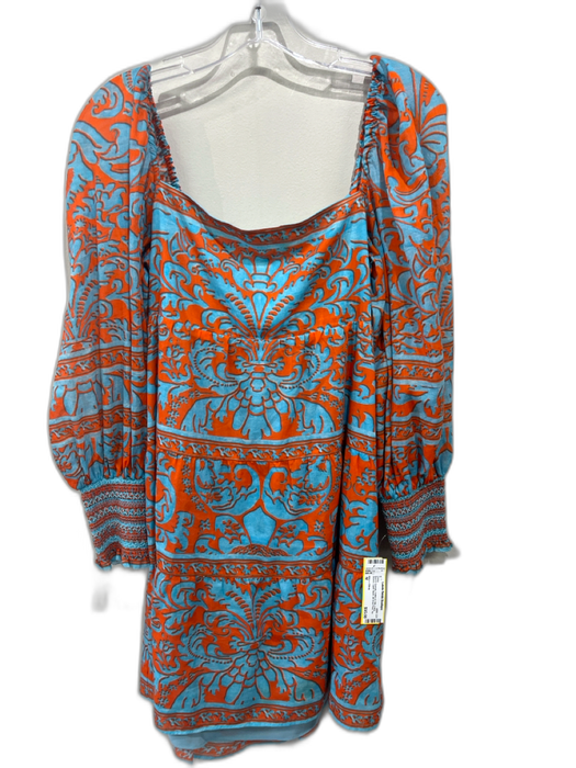 Alice + Olivia Size M Blue & Orange Cotton & Silk Long Sleeve Open Back Dress Blue & Orange / M