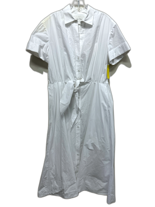 Cara Cara Size S White Cotton Short Sleeve Tie Waist Buttons Collar Dress White / S