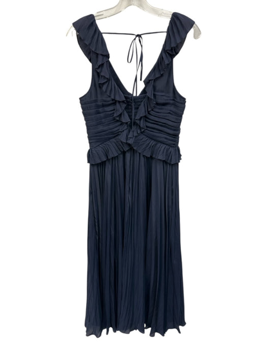 Cinq a Sept Size 6 Navy Blue Polyester Double V Sleevless ruffle Midi Dress Navy Blue / 6