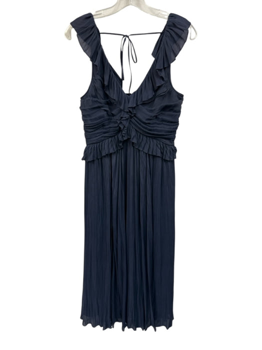 Cinq a Sept Size 6 Navy Blue Polyester Double V Sleevless ruffle Midi Dress Navy Blue / 6
