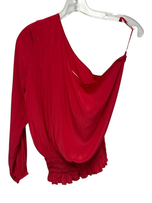 Ramy Brook Size M Red Polyester One Shoulder Long Sleeve Shirred Waist Top Red / M