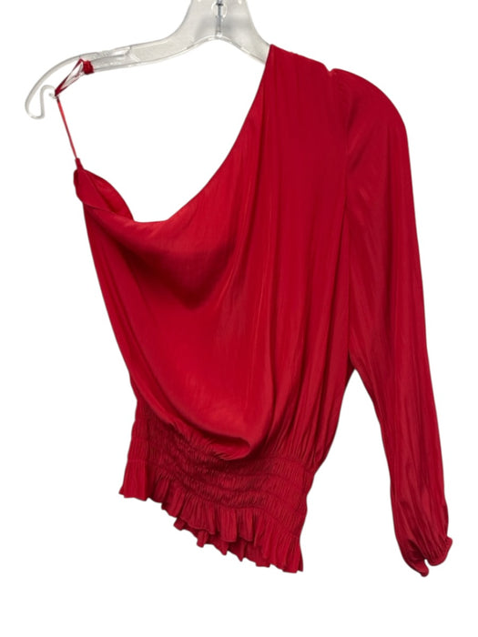 Ramy Brook Size M Red Polyester One Shoulder Long Sleeve Shirred Waist Top Red / M