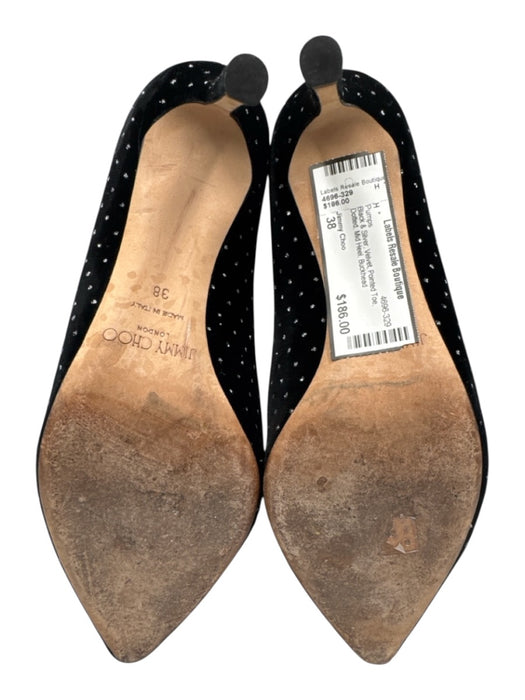 Jimmy Choo Shoe Size 38 Black & Silver Velvet Pointed Toe Dotted Mid Heel Pumps Black & Silver / 38