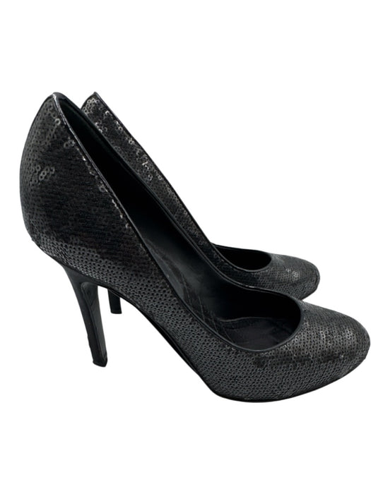 Chanel Shoe Size 38 Black Satin All Over Sequins Round Toe Satin Heel Logo Pumps Black / 38