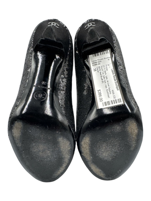 Chanel Shoe Size 38 Black Satin All Over Sequins Round Toe Satin Heel Logo Pumps Black / 38