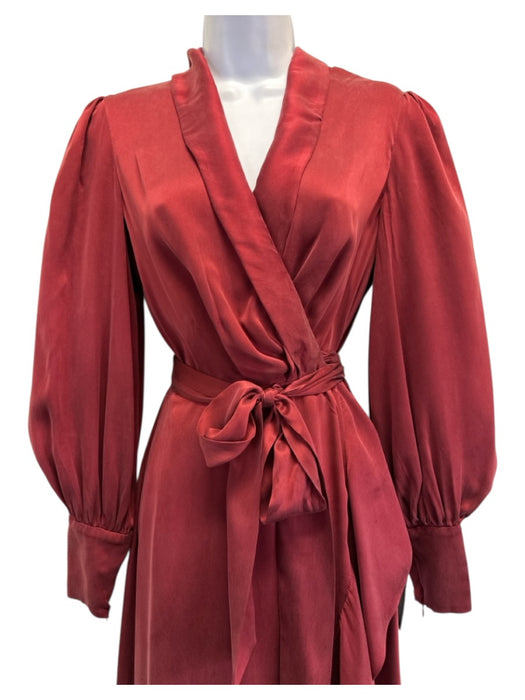 Zimmermann Size 1/S Burgundy Red Silk Long puff sleeve Wrap V Neck Maxi Dress Burgundy Red / 1/S