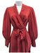 Zimmermann Size 1/S Burgundy Red Silk Long puff sleeve Wrap V Neck Maxi Dress Burgundy Red / 1/S