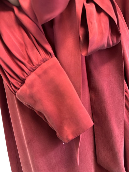 Zimmermann Size 1/S Burgundy Red Silk Long puff sleeve Wrap V Neck Maxi Dress Burgundy Red / 1/S