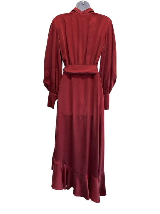 Zimmermann Size 1/S Burgundy Red Silk Long puff sleeve Wrap V Neck Maxi Dress Burgundy Red / 1/S