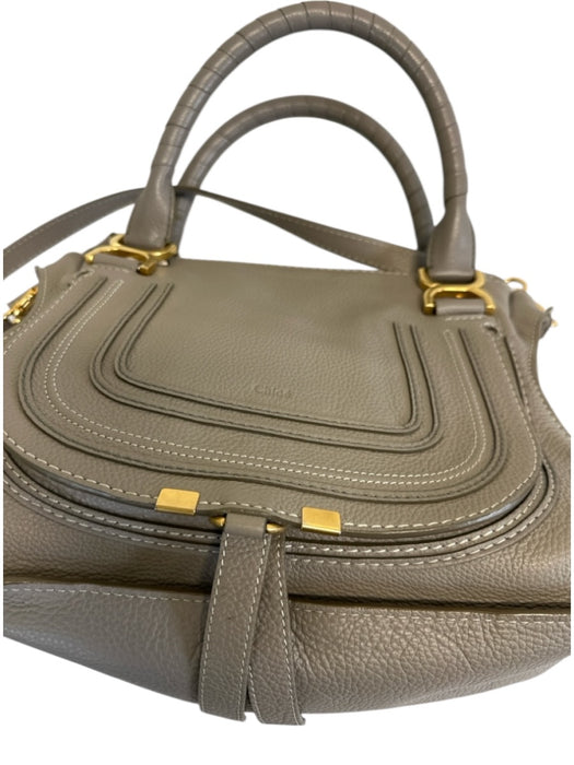 Chloe Gray Grain Leather Gold hardware Rolled Handles Zip Top Bag Gray / L