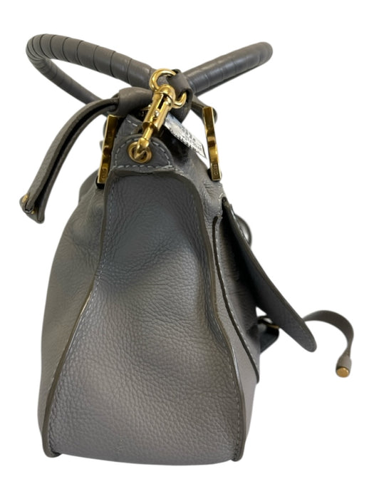 Chloe Gray Grain Leather Gold hardware Rolled Handles Zip Top Bag Gray / L