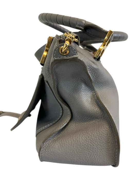 Chloe Gray Grain Leather Gold hardware Rolled Handles Zip Top Bag Gray / L