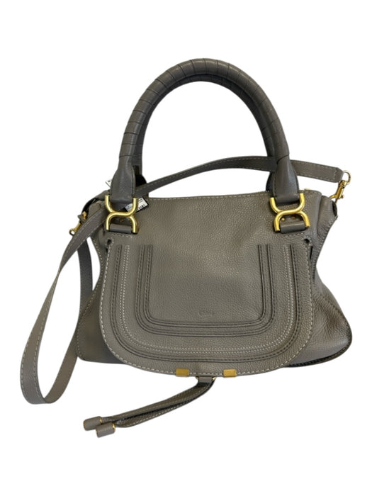 Chloe Gray Grain Leather Gold hardware Rolled Handles Zip Top Bag Gray / L