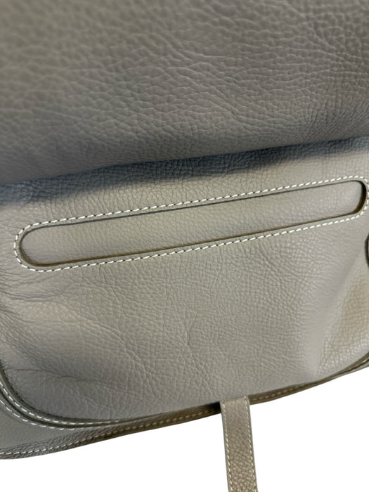 Chloe Gray Grain Leather Gold hardware Rolled Handles Zip Top Bag Gray / L