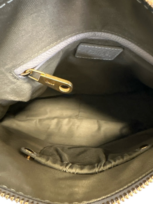 Chloe Gray Grain Leather Gold hardware Rolled Handles Zip Top Bag Gray / L