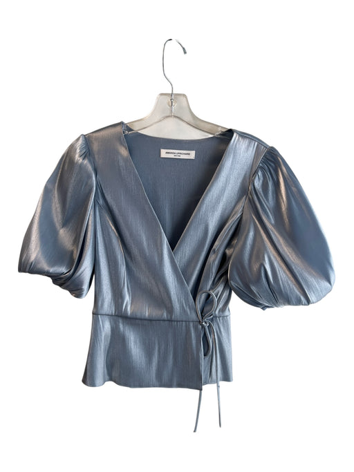 Amanda Uprichard Size Small Blue Polyester Half Balloon Sleeve V Neck Top Blue / Small
