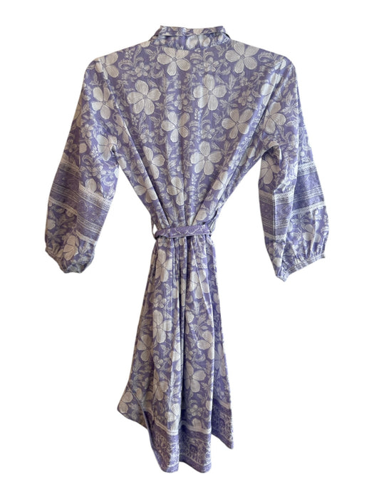 Jaipur Morni Size Small Lavendar Cotton Floral Half Button Collared Dress Lavendar / Small