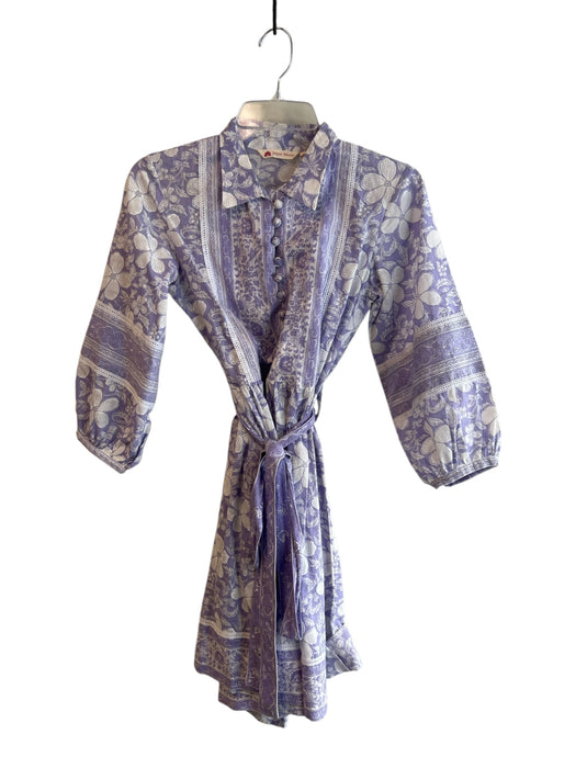 Jaipur Morni Size Small Lavendar Cotton Floral Half Button Collared Dress Lavendar / Small