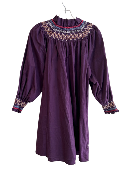 Pomander Place Size XS Eggplant Cotton Long Sleeve High Ruffle Neck Dress Eggplant / XS