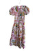 Banjanan Size Small White, Pink & Green Cotton Short Puff Sleeve Open Back Dress White, Pink & Green / Small