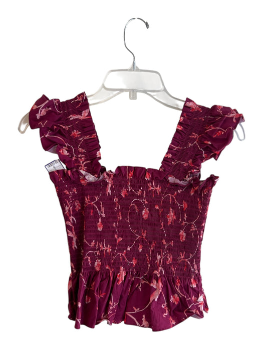 Hill House Size XS Cranberry & Orange Cotton Stretch Bodice Shirred Cropped Top Cranberry & Orange / XS