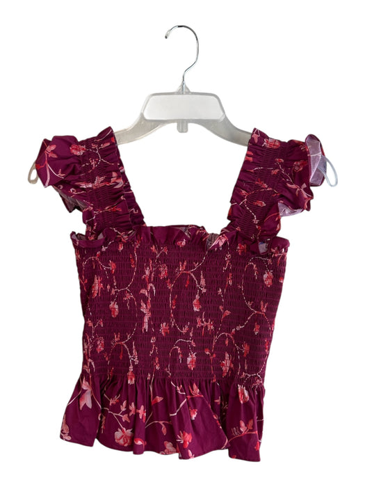 Hill House Size XS Cranberry & Orange Cotton Stretch Bodice Shirred Cropped Top Cranberry & Orange / XS