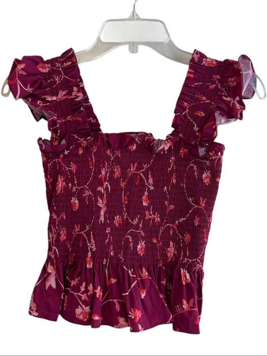 Hill House Size XS Cranberry & Orange Cotton Stretch Bodice Shirred Cropped Top Cranberry & Orange / XS