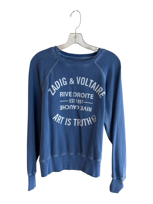 Zadig & Voltaire Size Small Blue & White Cotton Long Sleeve Crew Neck Sweatshirt Blue & White / Small