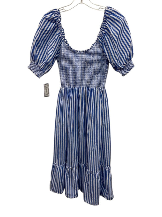 Hill House Size S Blue & White Cotton Stripe Short Puff Sleeve Midi Dress Blue & White / S