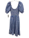 Hill House Size S Blue & White Cotton Stripe Short Puff Sleeve Midi Dress Blue & White / S