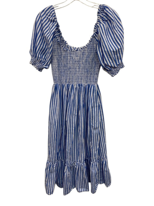 Hill House Size S Blue & White Cotton Stripe Short Puff Sleeve Midi Dress Blue & White / S