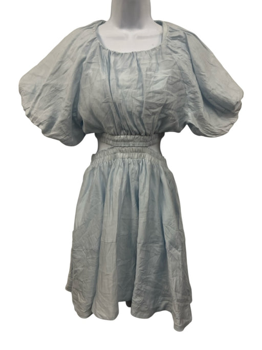 Kourt Size XS Periwinkle Blue Tencel Blend Open Back Short Trumpet Sleeve Dress Periwinkle Blue / XS