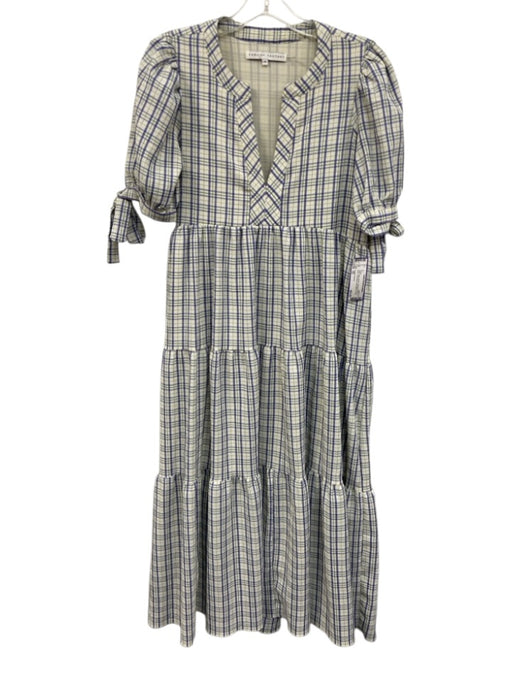 English Factory Size XS White, Blue, Green Polyester Blend V Neck A line Dress White, Blue, Green / XS