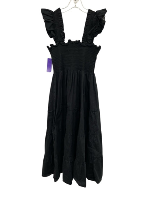 Hill House Size XS Black Cotton Pleats Ruffle Cap Sleeve Smocked Bodice Dress Black / XS