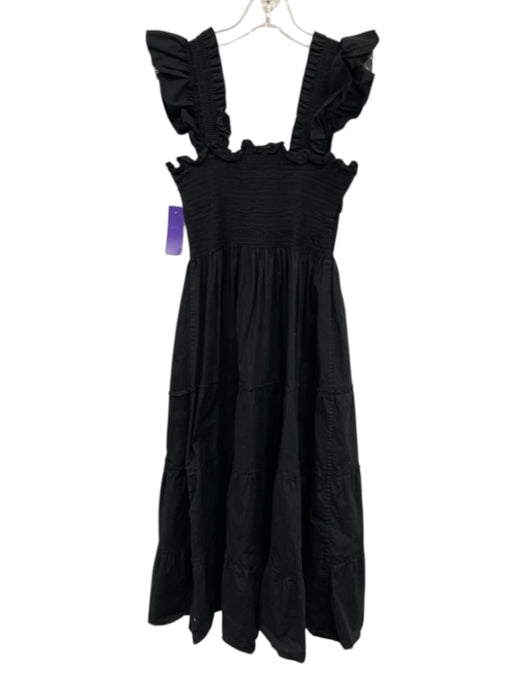 Hill House Size XS Black Cotton Pleats Ruffle Cap Sleeve Smocked Bodice Dress Black / XS