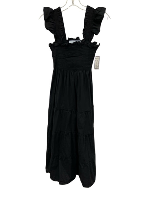 Hill House Size XS Black Cotton Pleats Ruffle Cap Sleeve Smocked Bodice Dress Black / XS