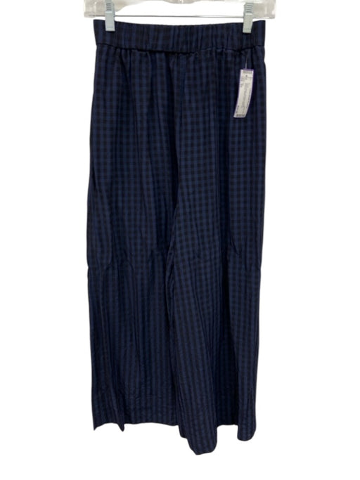 Tibi Size XS Navy & Black Viscose & Acetate Gingham Elastic Waist Wide Leg Pants Navy & Black / XS