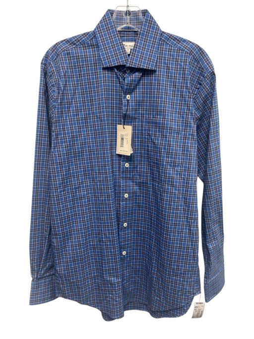 Peter Millar NWT Size M Blue Synthetic Plaid Button Up Men's Long Sleeve Shirt Blue / M