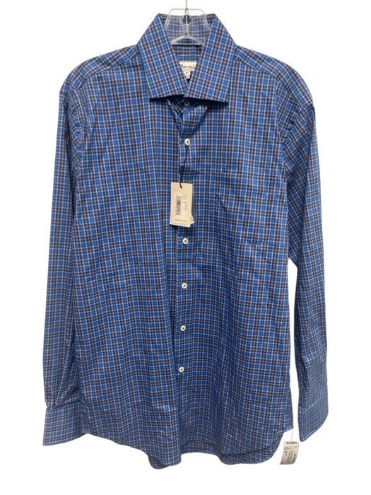 Peter Millar NWT Size M Blue Synthetic Plaid Button Up Men's Long Sleeve Shirt Blue / M