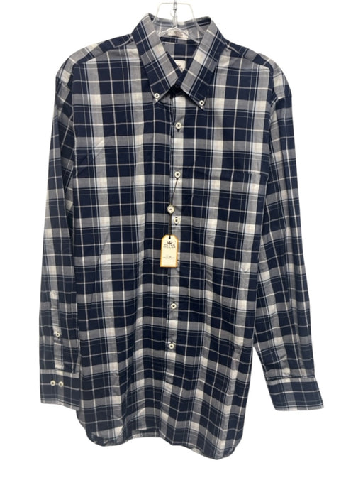 Peter Millar NWT Size M Blue Hombre Cotton Plaid Button Up Long Sleeve Shirt Blue Hombre / M