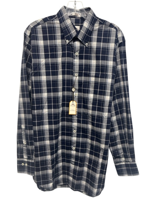 Peter Millar NWT Size M Blue Hombre Cotton Plaid Button Up Long Sleeve Shirt Blue Hombre / M