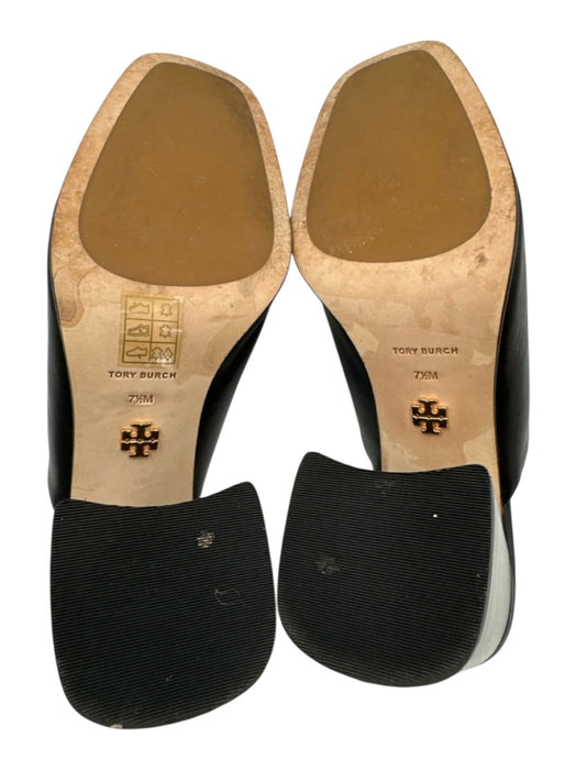 Tory Burch Shoe Size 7.5 Black & Tan Leather Block Heel Horse Bit Mules Black & Tan / 7.5